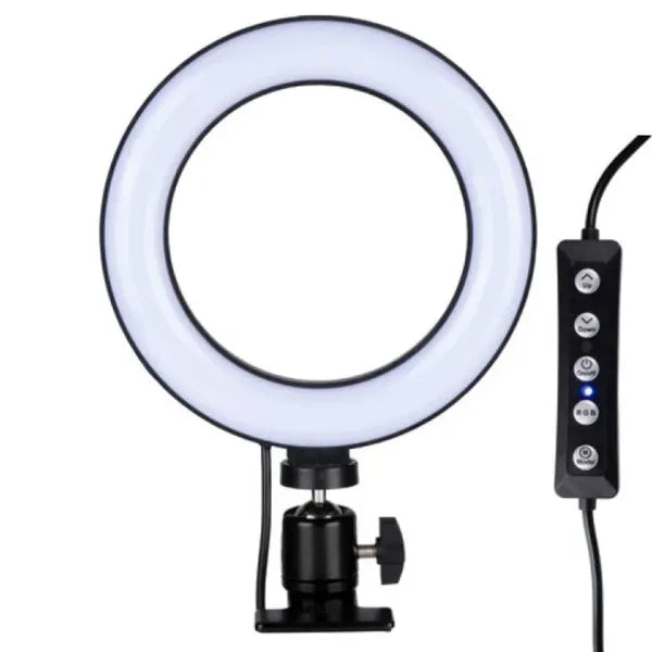 RGB csíptetős gyűrűs lámpa, 16 cm, USB, 48 LED, dimmelhető