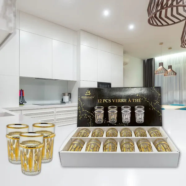 Eisenbach 12 részes hőálló üveg teás pohárkészlet aranyszegéllyel, 160 ml