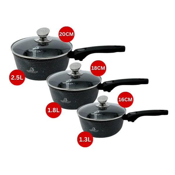 3 részes márványbevonatú lábas szett 16-20 cm, indukciós, levehető nyél