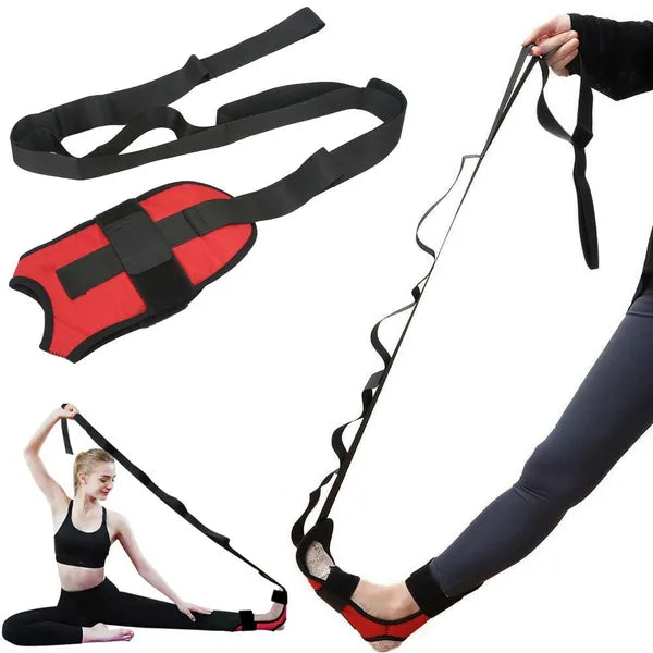 Állítható lábnyújtó heveder, 152 cm, 7 fokozat, tépőzáras, fekete-piros