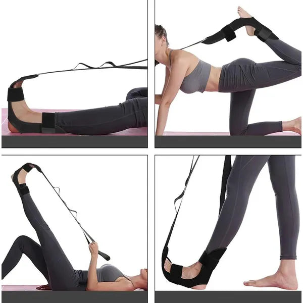 Állítható lábizom-nyújtó heveder, 155 cm, 7 fokozat, fekete-piros