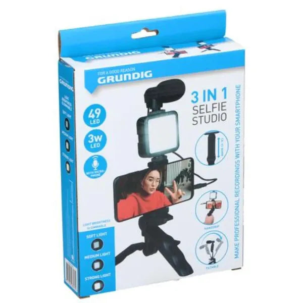 Grundig 3 az 1-ben selfie stúdió vlog szett 49 LED fénnyel, mikrofonnal, tripod