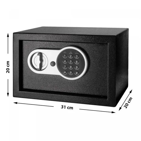Elektronikus digitális acél széf dupla reteszeléssel, 20×31×20 cm, 8,5 L