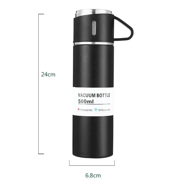 Herzberg rozsdamentes acél vákuumos utazó termosz 500 ml, 3 csészével