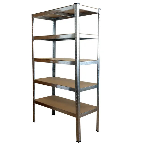 Herzberg horganyzott acél polcrendszer, 5 állítható fa polclappal, 180×90×40 cm