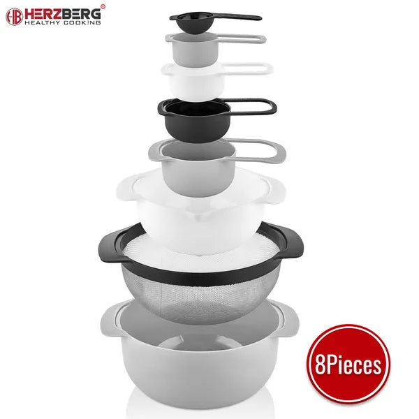 Herzberg 8 az 1-ben tál- és mérőkanál készlet, 2,25 L/2 L, BPA-mentes