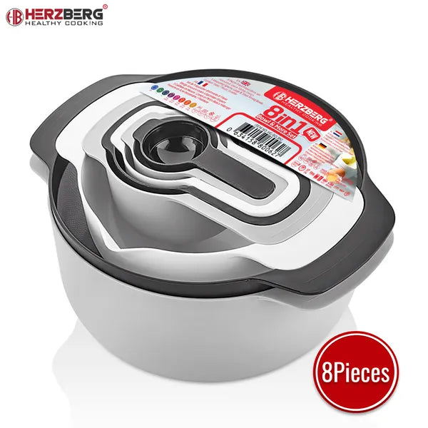 Herzberg 8 az 1-ben tál- és mérőkanál készlet, 2,25 L/2 L, BPA-mentes