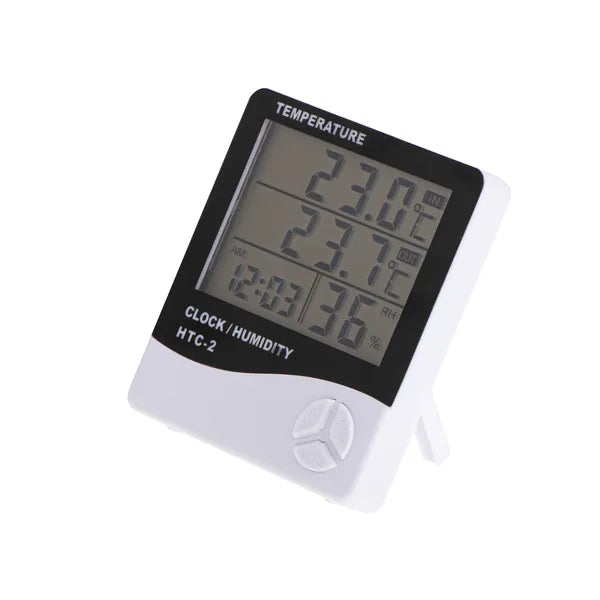 Digitális higrométer–hőmérő, óra, ébresztő, LCD kijelző, HTC-2