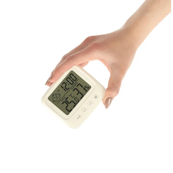 LCD szobai higrométer és hőmérő, ébresztős óra, páratartalom-mérő