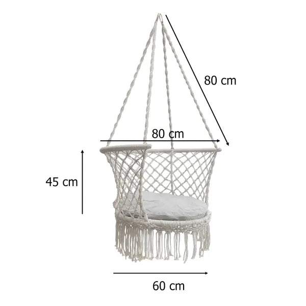 Kerti függő hintafotel, szürke boho fészek, Ø80 cm, 150 kg teherbírás