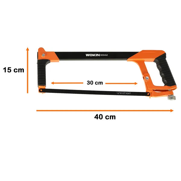 Kézi keretes fémfűrész 300 mm – alumínium keret, TPR markolat, 45°/90° lapállítás