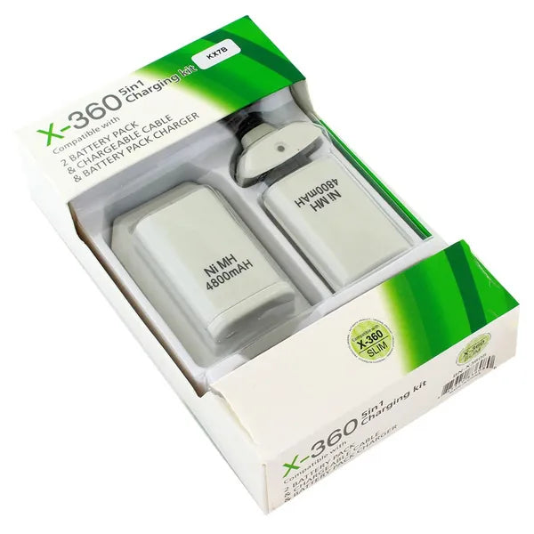 Xbox 360 USB töltőállomás + Play & Charge kábel, 2x 4800 mAh, fehér