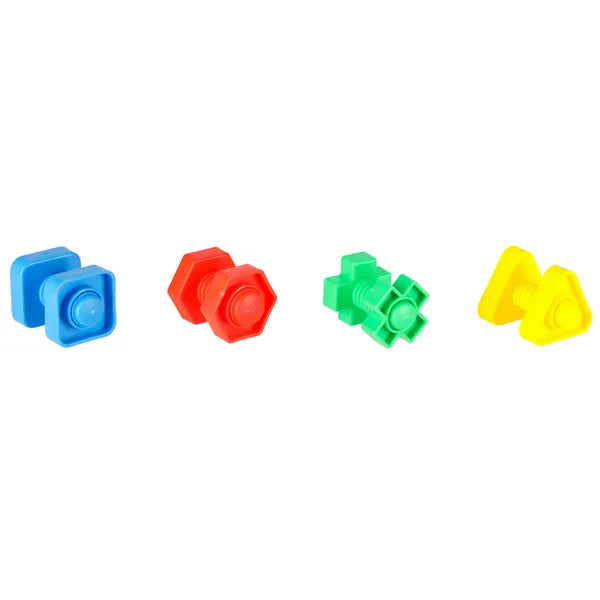 Montessori csavar építőkocka készlet, 30 db színes anya-csavar