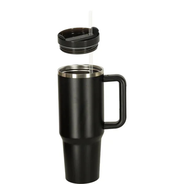Fekete 1200 ml rozsdamentes termoszbögre fogantyúval és szívószállal