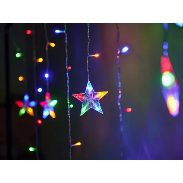Karácsonyi LED fényfüggöny rénszarvas–csengő, 2,5 m, 138 LED, multiszín, IP44