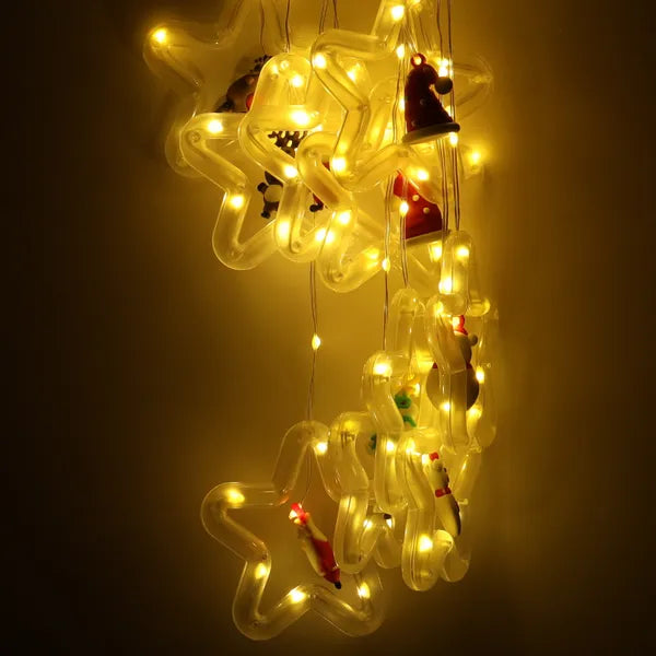 Meleg fehér LED fényfüggöny ablakra, csillag girland, USB 3 m 125 LED IP44