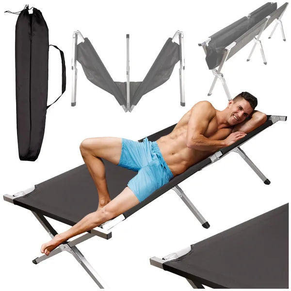 Fekete összecsukható kempingágy kanadai típus 190×70 cm 150 kg