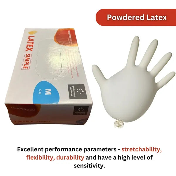 Egyszerhasználatos púderezett latex kesztyű 100 db, M méret
