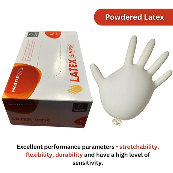 Latex púderezett egyszerhasználatos vizsgálókesztyű, L méret, 100 db