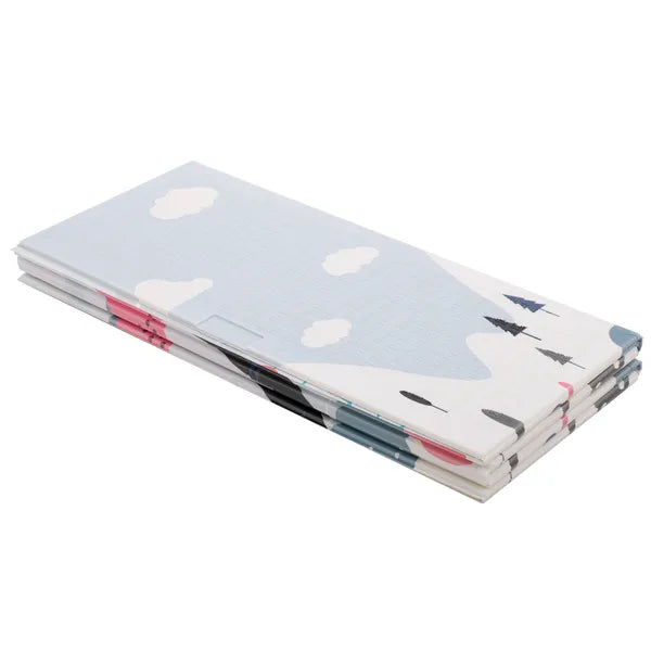 Kétszínű, összehajtható hab játszószőnyeg, erdő/utca, 177×158 cm