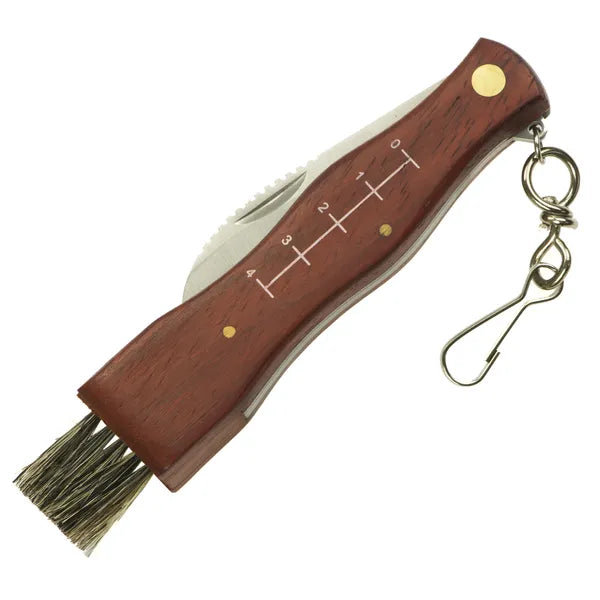 Összecsukható gombaszedő bicska ecsettel, fa markolattal, 21 cm