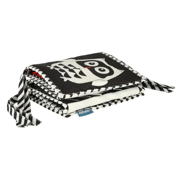 Kontrasztos textil babakönyv és rácsvédő, harmonika, 0+, 15×15 cm