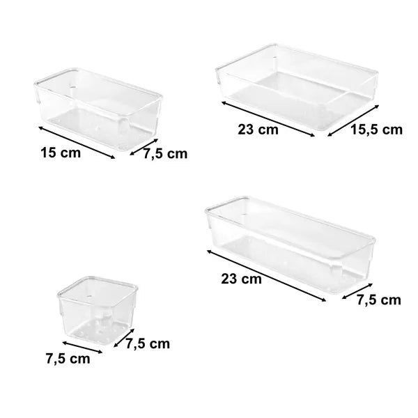 Átlátszó akril fiókrendező készlet 25 db (4 méret)
