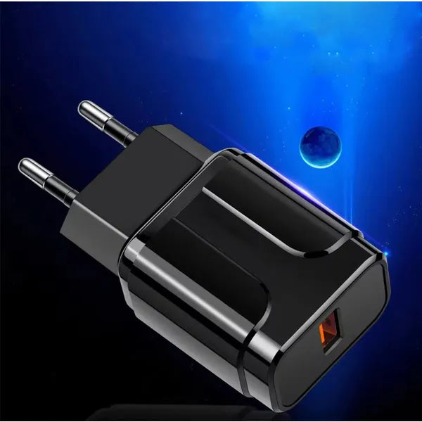 USB-A gyorstöltő QC 3.0, 18 W, fali hálózati adapter, fekete