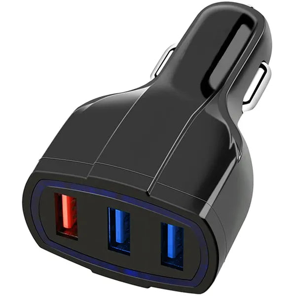 Autós USB töltő 3x USB-A, QC 3.0, 3.1A, 12–24V, fekete