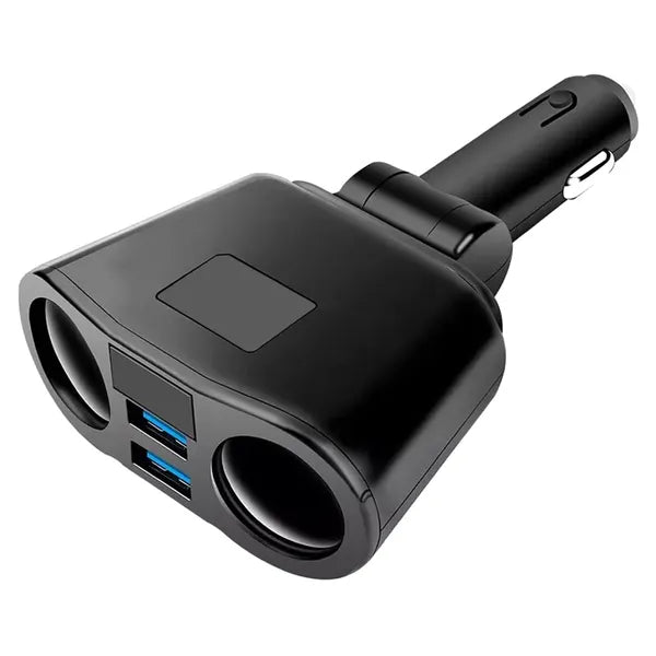Autós szivargyújtó elosztó 2 aljzattal, 2×USB 3,1A, voltmérő, 12–24 V, 100 W
