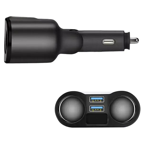 Autós szivargyújtó elosztó 2 aljzattal, 2×USB 3,1A, voltmérő, 12–24 V, 100 W