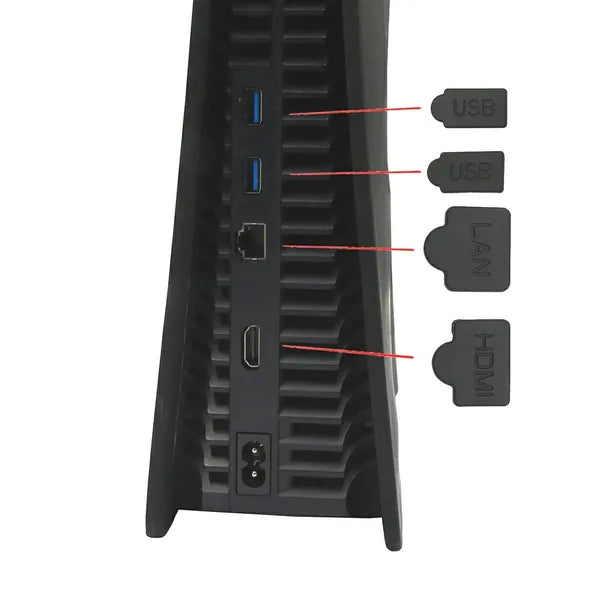 PS5 szilikon portvédő dugó készlet, 7 db, fekete, USB/LAN/AUX
