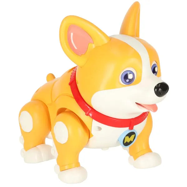 Interaktív corgi robotkutya világító fülekkel és zenével, 20 cm