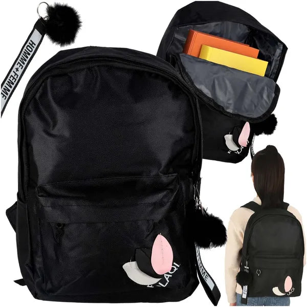 Egyrekeszes fekete iskolai hátizsák A4 mérethez, 9 l, 35 cm
