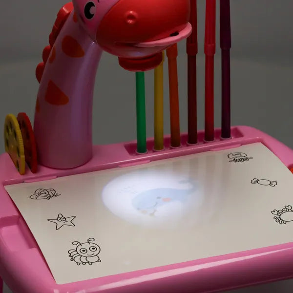 Rajzasztal projektorral gyerekeknek, rózsaszín zsiráf, 3+