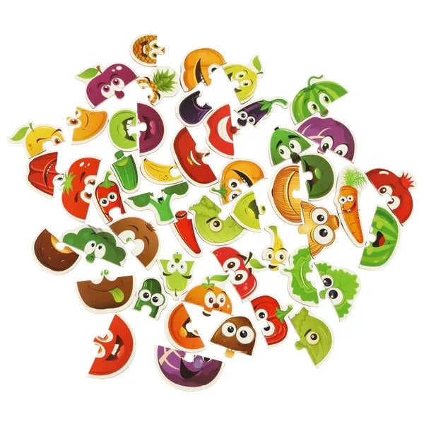 Gyümölcs- és zöldségmintás puzzle 25 db, fémdobozban