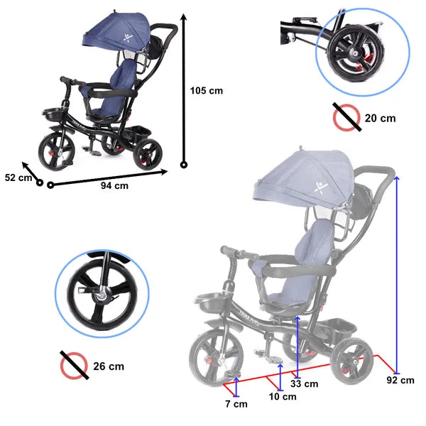 Trike Fix Lite 3-az-1-ben, 360°-ban forgatható gyerek háromkerekű, tengerészkék