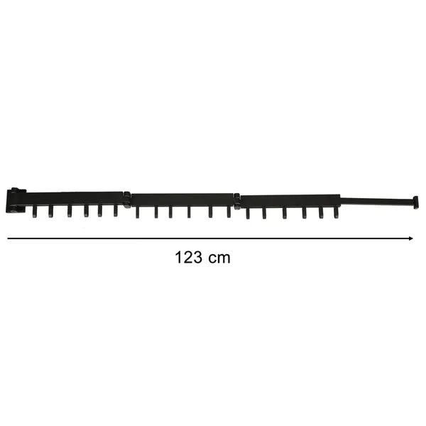 Fekete, fali, teleszkópos, összecsukható ruhaszárító 18 akasztóval, 123 cm
