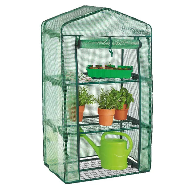 Erkélyre helyezhető kerti mini üvegház, 3 polccal, 69×49×125 cm