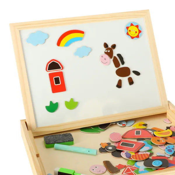 Kétoldalas fa mágneses-krétás tábla 30×23 cm, 100 mágnes