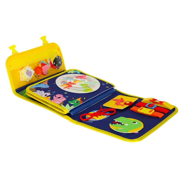 Montessori szenzoros foglalkoztató tábla, bőrönd-hátizsák, kék 3+