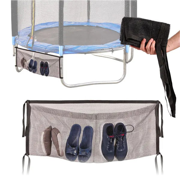 Trambulinra rögzíthető cipőtartó háló, 2 zseb, 110×46 cm