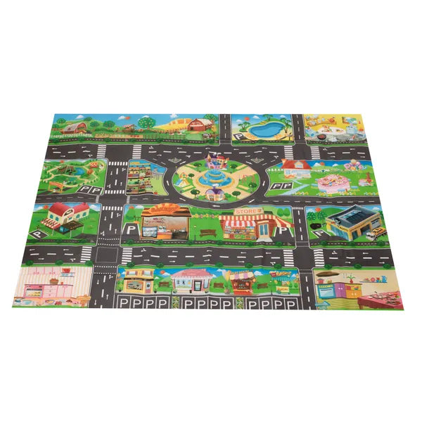 Vízálló városmintás játszószőnyeg közlekedési táblákkal 130×100 cm