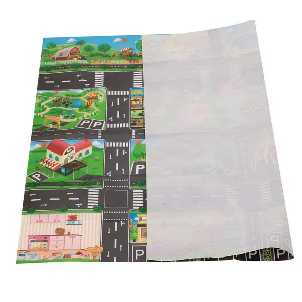 Vízálló városmintás játszószőnyeg közlekedési táblákkal 130×100 cm