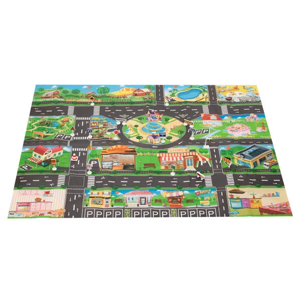 Vízálló városmintás játszószőnyeg közlekedési táblákkal 130×100 cm