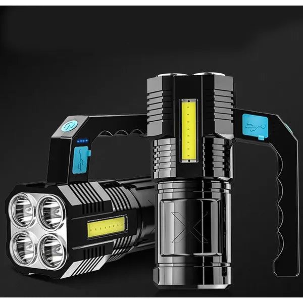 Multifunkciós taktikai keresőlámpa 5x t6 + cob led, 1000 lm, fekete