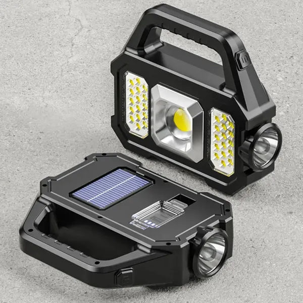 Akkumulátoros LED keresőlámpa 1200 lm 800 m ZOOM powerbank napelemmel