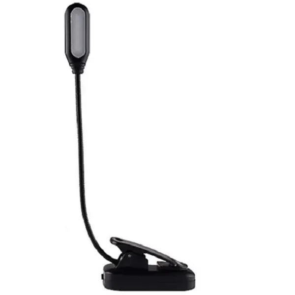 Vezeték nélküli fekete LED olvasólámpa klipsszel, USB-töltés, rugalmas kar