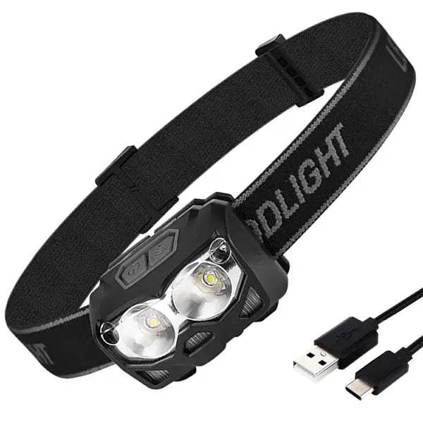Vízálló LED fejlámpa beépített akkumulátorral, univerzális méret, 500 lm, 5 mód, usb-c, fekete