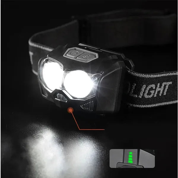Vízálló LED fejlámpa beépített akkumulátorral, univerzális méret, 500 lm, 5 mód, usb-c, fekete